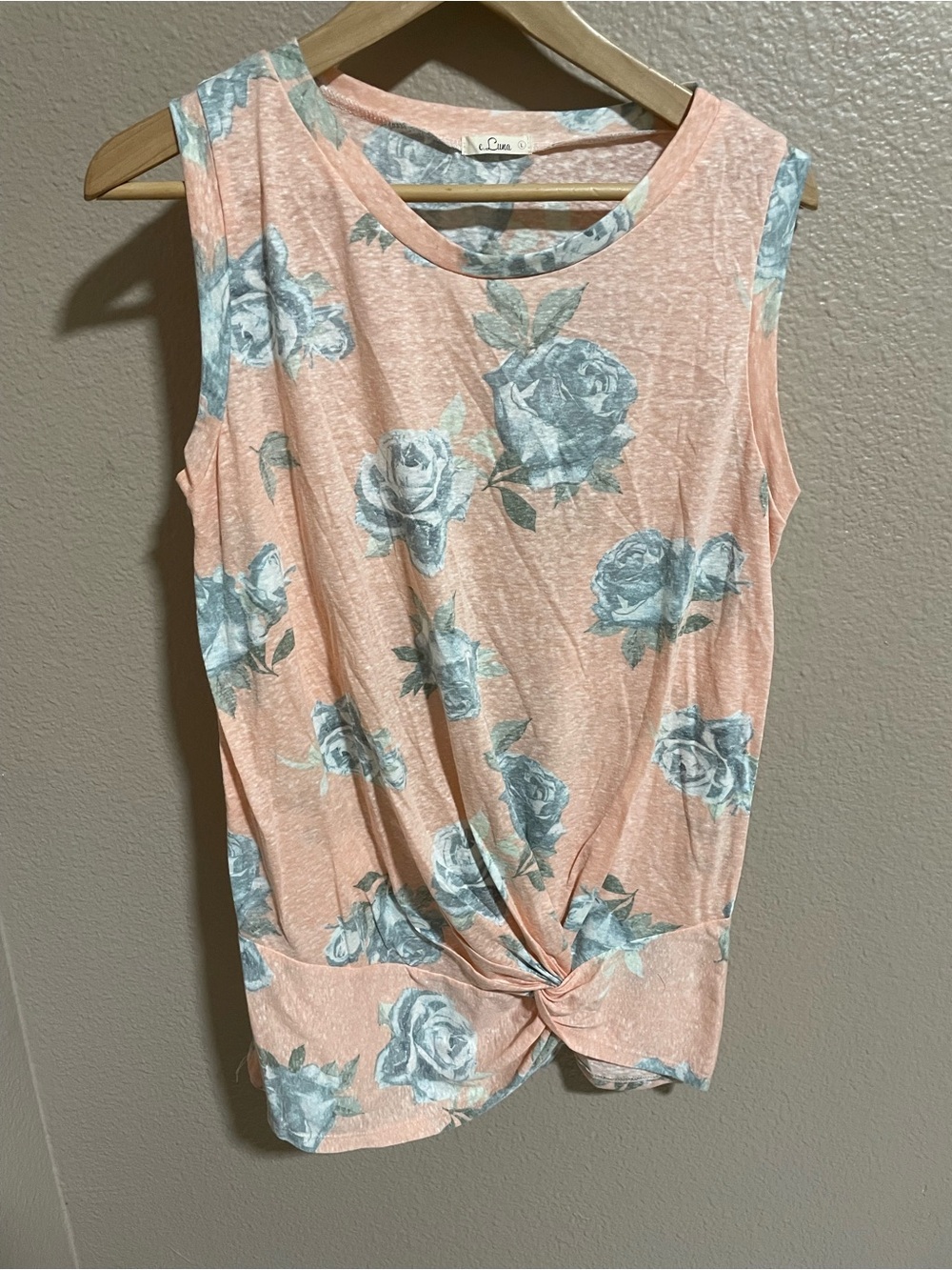 Light Peach Floral Knot-Front Sleeveless Top